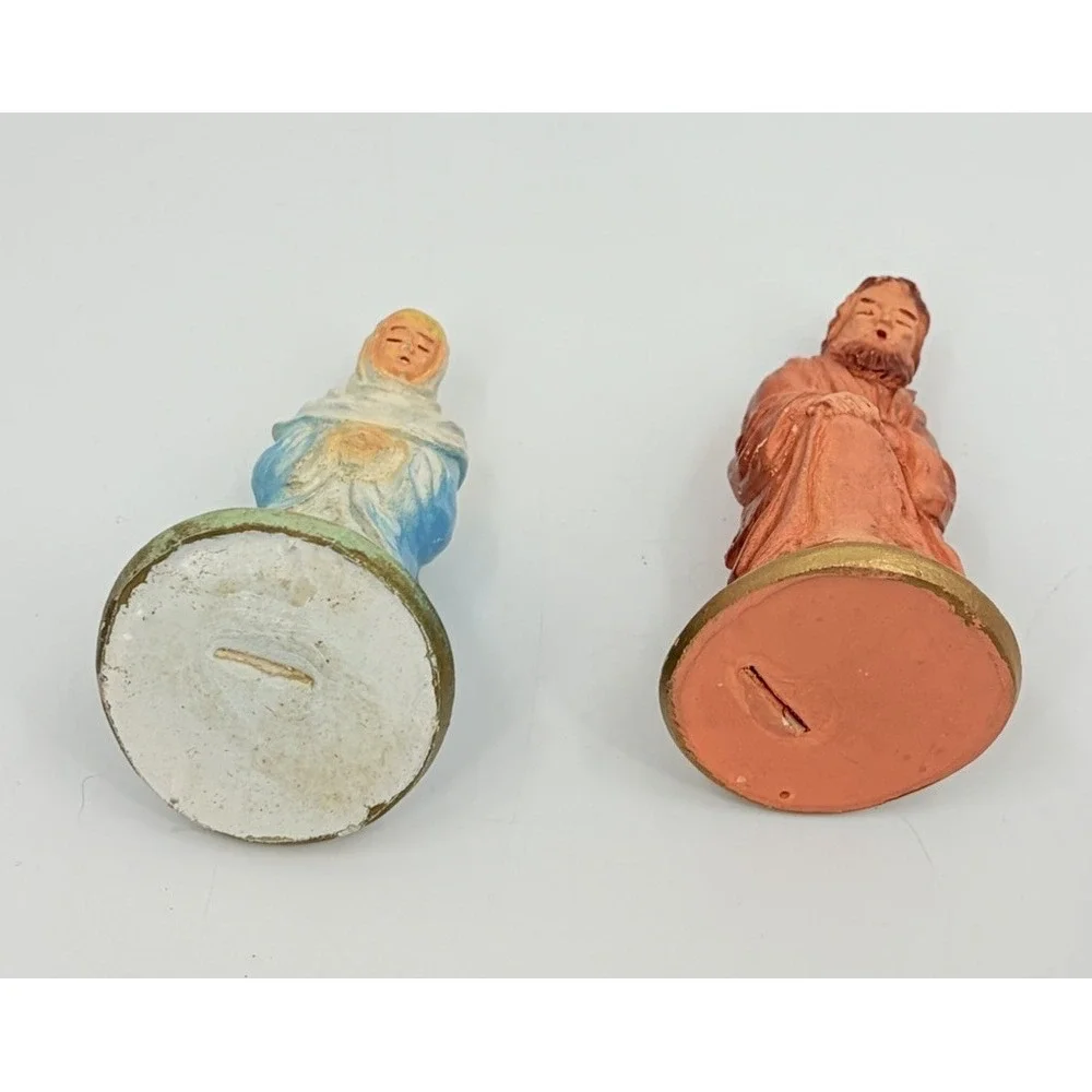 Vintage Putz Cardboard Manger & Chalkware Nativity Holy Family Jesus Mary Joseph